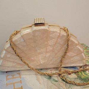 Mother of pearl Lucite shell cocktail clutch, vintage